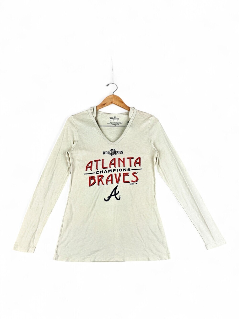 Majestic Atlanta Braves World Series V-Neck Hooded Tee M